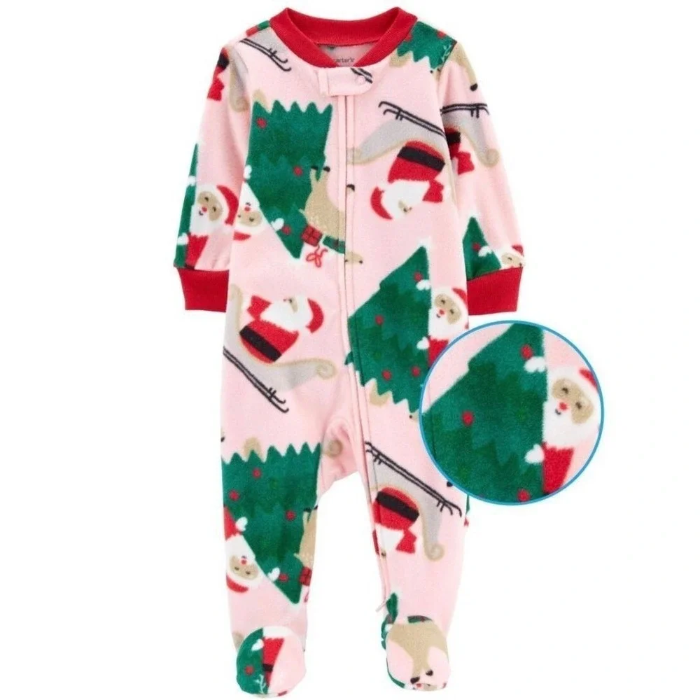 NWT Baby Santa Fleece Zip Up Sleep and Play Newborn